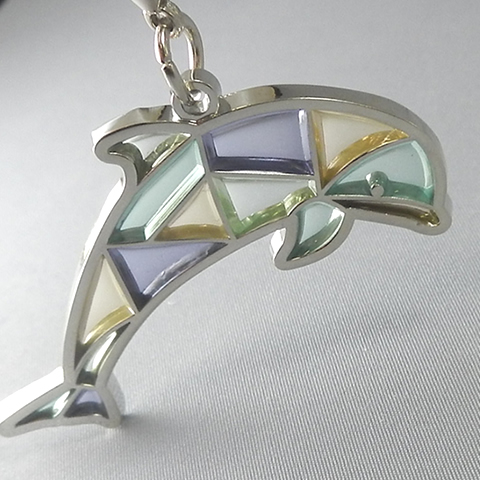 stained glass keychain Dolfin Blue