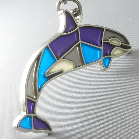 stained glass keychain orca